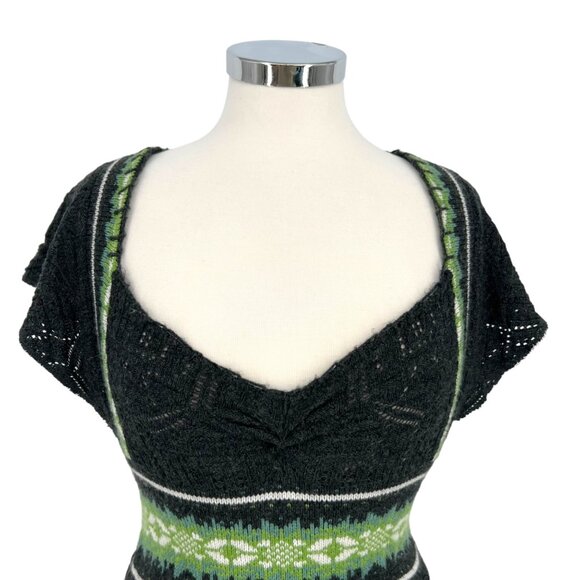 Free People Fair Isle Sweetheart Knit Sweater Dress Charcoal Gray Size Medium - Picture 3 of 11